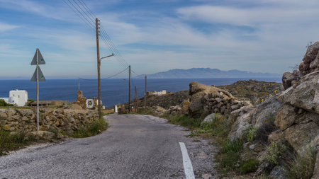 Road on hillside of Mykonos Island, Aegean Sea, Greeceのeditorial素材