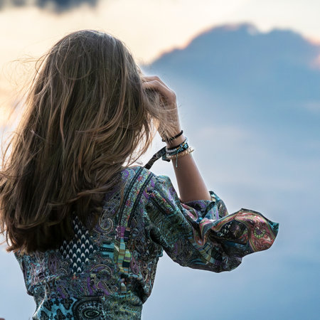Rear view of a woman in Athens Greeceのeditorial素材