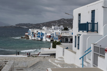 Mykonos Town along the coastline, Mykonos Island, South Aegean, Greeceのeditorial素材