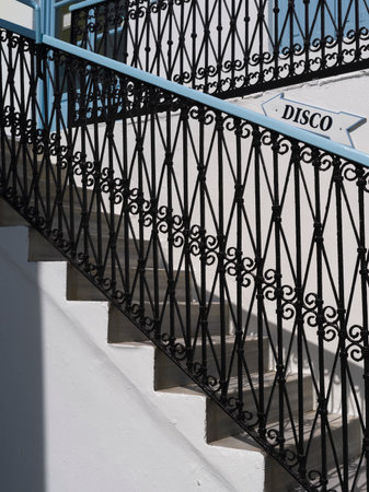 Exterior staircase outside a building in Mykonos town, Mykonos Island, Greeceのeditorial素材