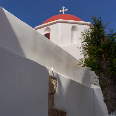 Exterior view of a church in Mykonos Town, Mykonos Island, Greeceのeditorial素材