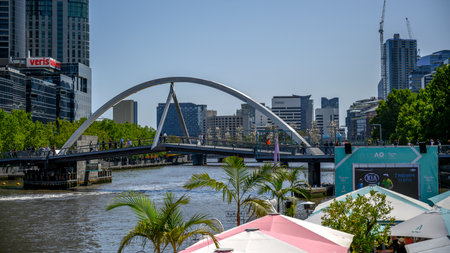 Bridge over Yarra River, Melbourne, State Of Victoria, Australiaのeditorial素材
