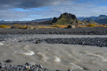 River flowing through rocks, Rangarï¿½ing Eystra, Southern Region, Icelandのeditorial素材