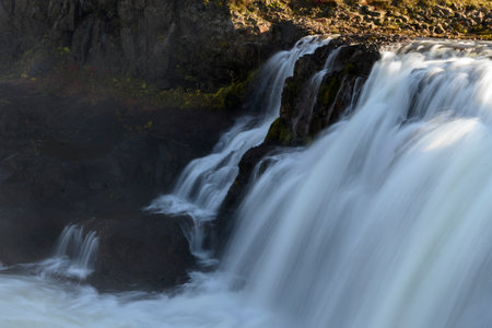Scenic view of Kolufossar Falls, Kolugljufur Gorge, Hunaï¿½ing Vestra, Northwestern Region, Icelandのeditorial素材