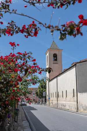 Church along a roadway in the Town of Vallermosa, Island of Sardinia, Italyのeditorial素材