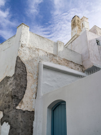Exterior of a white stone building structure in Mykonos Town, Mykonos Island, Greeceのeditorial素材