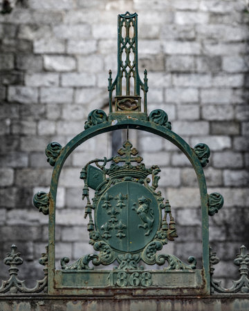 Wrought iron crest in Silveiras, Alentejo region, Evora, Portugalのeditorial素材