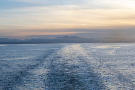 Seascape view from a BC Ferry from Nanaimo (Departure Bay) to Vancouver (Horseshoe Bay), Strait of Georgia, Bechin Hill, Vancouver Island, British Columbia, Canadaのeditorial素材
