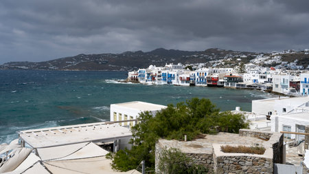 Coastline along South Aegean, Mykonos Town, Mykonos Island, Greeceのeditorial素材