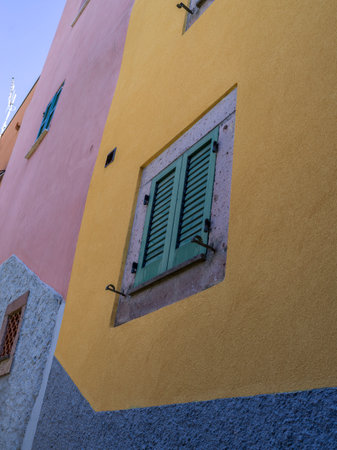 Exterior of a multicolour wall in the Town of Bosa, Sardinia, Italyのeditorial素材