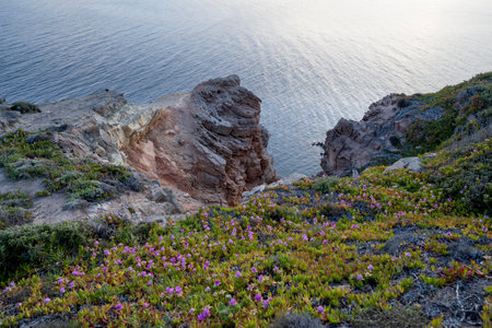 View of the South Western Coast of Sardinia, from Capo Sandalo Lighthouse, San Pietro Island, Italyのeditorial素材