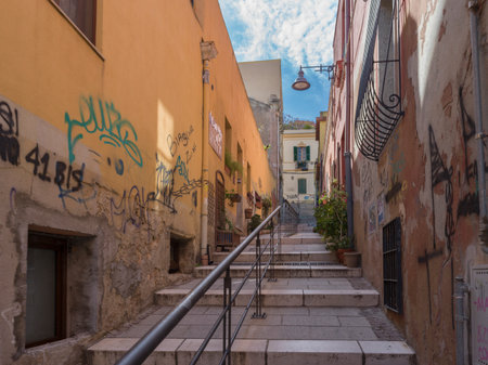 Stairway amongst buildings in Cagliari City, Sardinia Island, Italyのeditorial素材