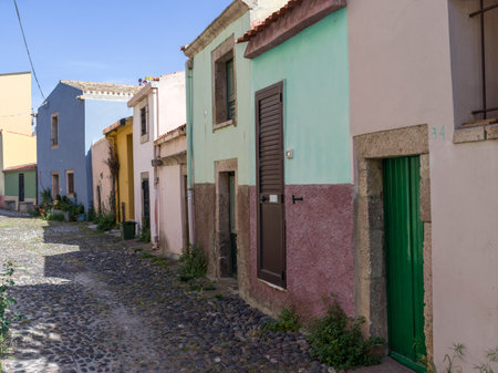 Row of buildings along a street in the Town of Bosa, Sardinia, Italyのeditorial素材