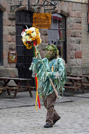 Bristol, UK - May 7, 2016: Jack in the Green and his attendants parade through the city streets to celebrate May Dayのeditorial素材