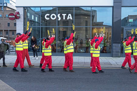 Weston-super-Mare, UK, February 8, 2020: Demonstrators protest against plans for the expansion of Bristol Airportのeditorial素材