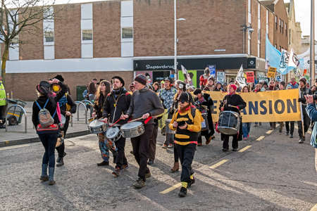 Weston-super-Mare, UK, February 8, 2020: Demonstrators protest against plans for the expansion of Bristol Airportのeditorial素材