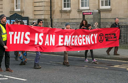 Weston-super-Mare, UK, February 8, 2020: Demonstrators protest against plans for the expansion of Bristol Airportのeditorial素材