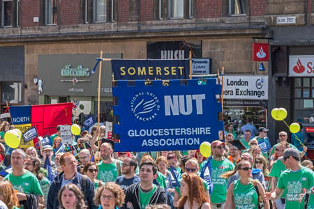 Bristol, UK - July 5, 2016: Striking teachers march through the city centreのeditorial素材