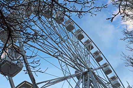 Bristol, UK - January 4, 2017: A big wheel in the city centre seen at duskのeditorial素材