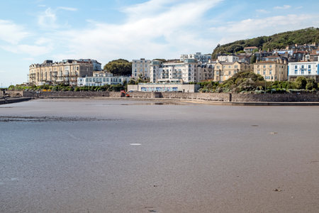 Weston-super-Mare, UK - June 1, 2021: The Marine Lake drained to allow the removal of mud accumulated over many yearsのeditorial素材