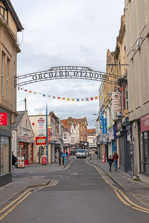 Weston-super-Mare, UK - November 5, 2021: The entrance to the Orchard Meadows shopping district