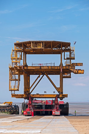 Weston-super-Mare, UK - July 13, 2022: After being unloaded onto the beach, See Monster waits to be...