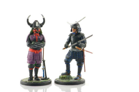two hand-painted lead samurai generalsの写真素材