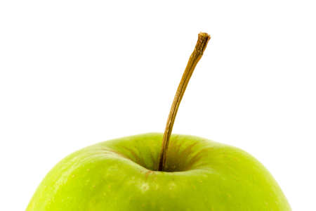 Green apple top with stalk on a white backgroundの写真素材