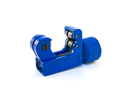 Single blue pipe cutter on a white backgroundの写真素材