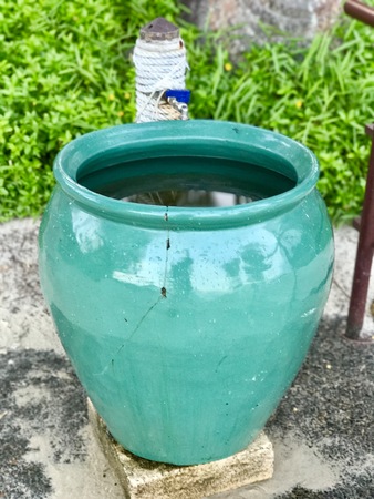 Beach Rinse Shower Station with green pot to save waterの写真素材