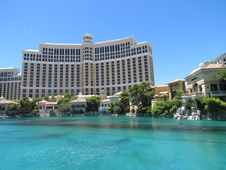 Las Vegas Nevada USA, 21 July 2011: Front view of Bellagio Casino Hotel and poolのeditorial素材
