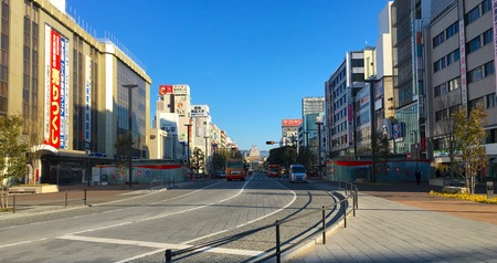Himeji Japan, 12 February 2016: Cityscape in Himeji Japan of the main street between the train station and the castle in the backgroundのeditorial素材