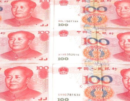 Chinese currency hundred yuan rmb red bill isolatedの写真素材
