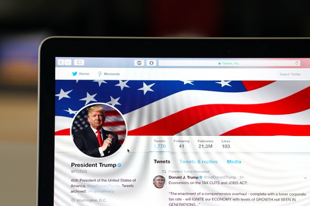 Wuhan China, 2 December 2017: American president Donald Trump POTUS official twitter account website page on a laptop screenのeditorial素材