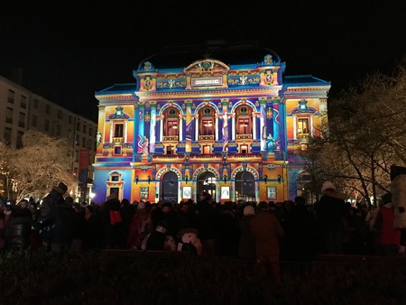 Lyon France, 8 December 2017: Celestins Theatre view during Fete des Lumieres - Festival of Lights...