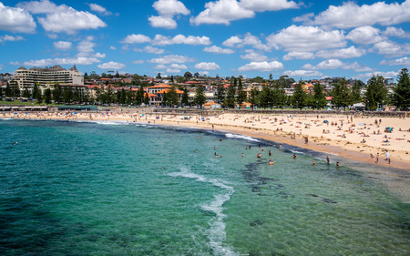 Top view of full of people Coogee beach in Sydney NSW Australiaの写真素材