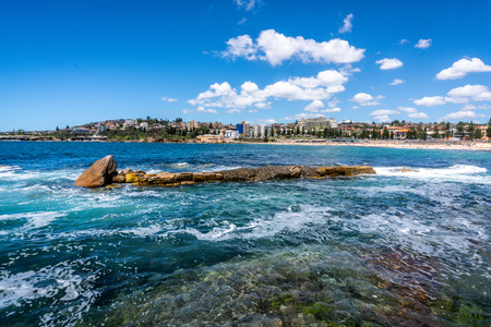 Pacific Ocean view in Sydney with beautiful prominent rocks and Coogee beach in background in NSW Australiaの写真素材