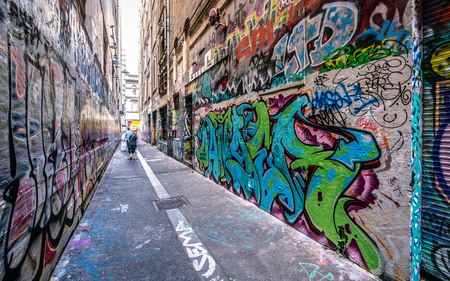 3rd January 2019, Melbourne Australia : Union lane a famous laneway view in Melbourne Australiaのeditorial素材