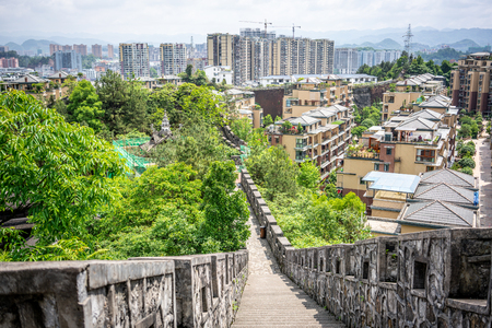 Enshi cityscape from the rampart of the Tusi ancient city in Enshi Hubei Chinaの写真素材