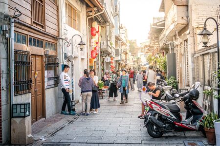 20 February 2018, Tainan Taiwan : View of old Shennong pedestrian street with people in Tainan Taiwanのeditorial素材