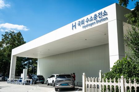 Seoul South Korea , 23 September 2019 : Hydrogen station of National Assembly in Seoul with Hyundai...