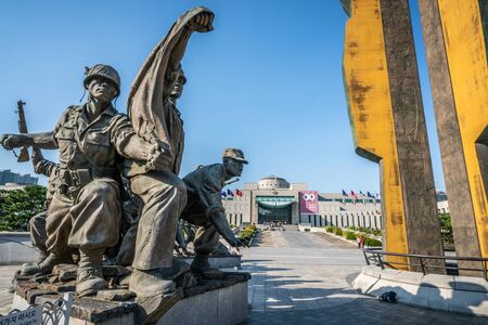 Seoul Korea, 24 September 2019 : Korean war monument and war memorial of Korea in background in...