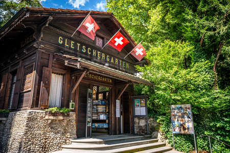 Lucerne Switzerland, June 29, 2020: Entrance of Gletschergarten or Glacier garden and museum with...