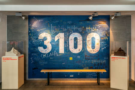 Zermatt Switzerland, 3 July 2020: 3100 m sign for souvenir photo point in Gornergrat station in Swiss Alps Switzerlandのeditorial素材