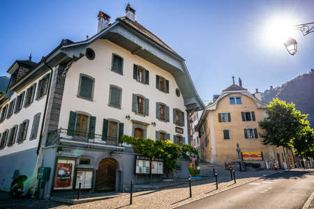 Montreux Switzerland, 5 July 2020: Maison Visinand an historic house turned into a cultural center in Montreux old town Switzerlandのeditorial素材