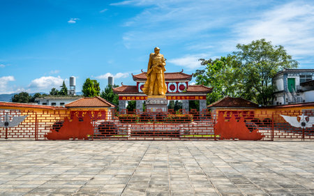 Dali China, October 5, 2020: Dali ancient city monument to People's Heroes and empty square under blue sky in Yunnan Chinaのeditorial素材