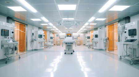 Interior view of an empty modern hospital full of equipmentの素材