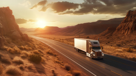 Huge semi-truck crossing the southwest United statesの素材