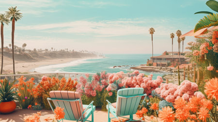 Summer landscape with boho beach colorsの素材