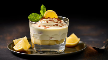 Lemon fruit tiramisu dessert closeup viewの素材